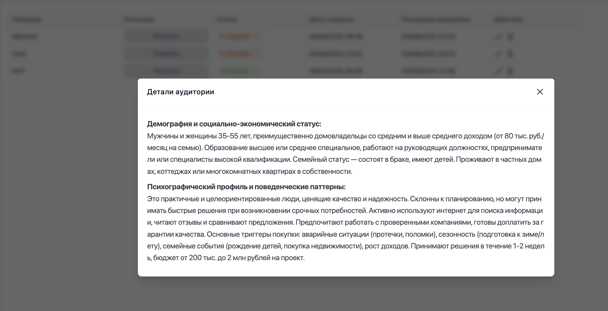 Пример описания одного из портретов
